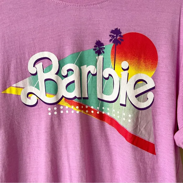 Barbie Pink Cotton Graphic T-Shirt Sz M - Image 2