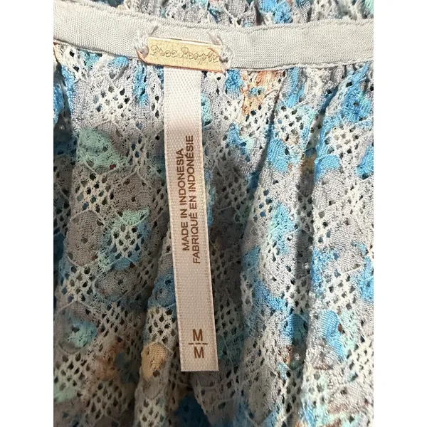 Free People Astra Peasant Top Blue Daisy Floral‎ Print Women's Size Medium - Image 11