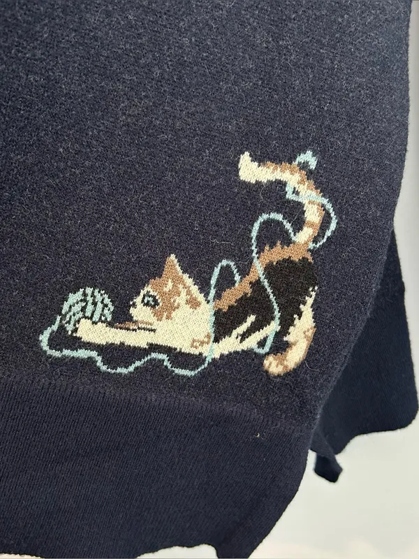 Astrologie Dark Navy Blue Cat/Kitten with Yarn Pullover Sweater Size XXL - Image 10