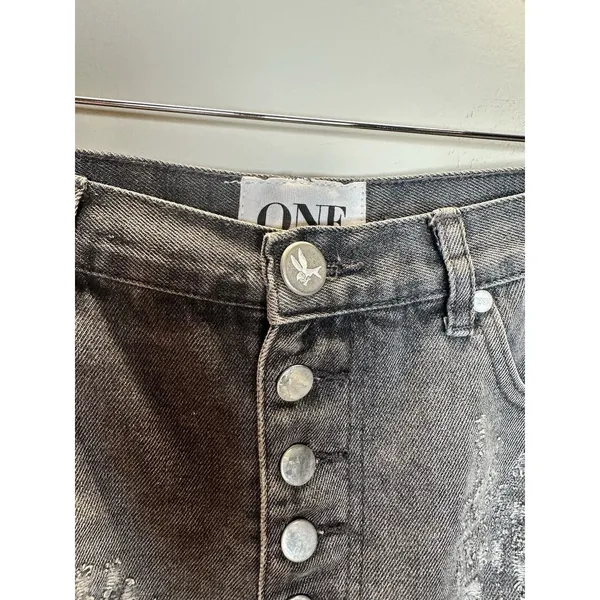 One Teaspoon Outlaws Denim Shorts Womens 27 Gray Distressed Button Fly Cut Off - Image 3