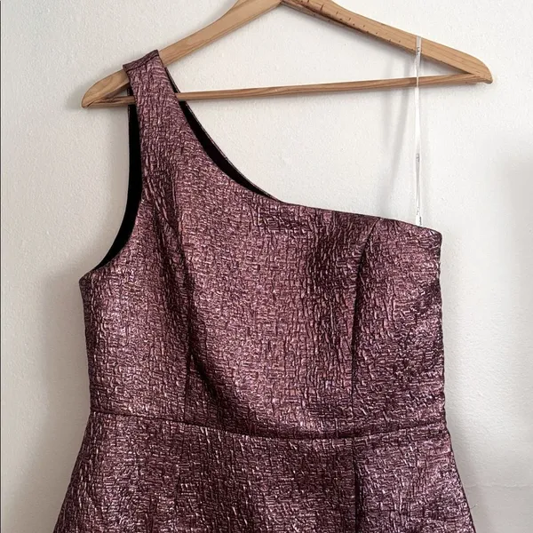 Lulus Modern Dream Pink Metallic Jacquard One-Shoulder Mini Dress EUC - Image 3