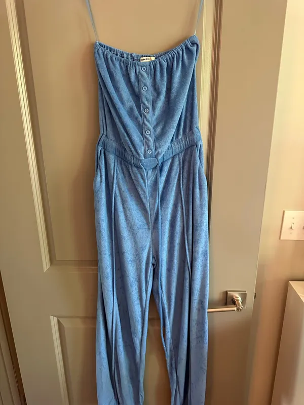 Coco Lily Blue Terry Cloth Jumpsuit - Image 2