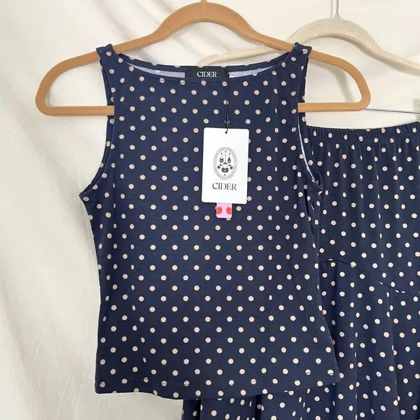 NWT Cider Blue White Boat Neck Polka Dot Top & Ruffle Hem Mid Rise Skirt Set XS - Image 4