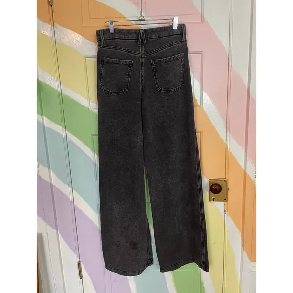 Good American Jeanius Good Skate Sweatpants Black Wide Leg Jeans 8/29 - Image 4