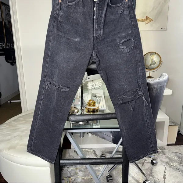 Agolde 90s Crop High Rise Distressed Black Jeans Womens Size 25 EUC - Image 3