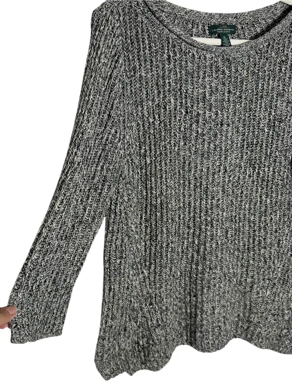 LRL Ralph Lauren Roll Neck Sweater XL Marled Black White Chunky Knit - Image 5