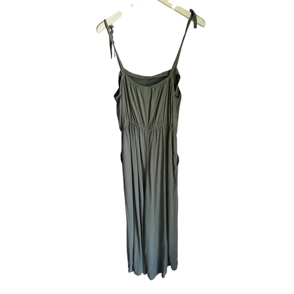Gap Olive Green Wide Leg Cami Jumpsuit Medium Tie Strap 100% Viscose Pockets - Image 8