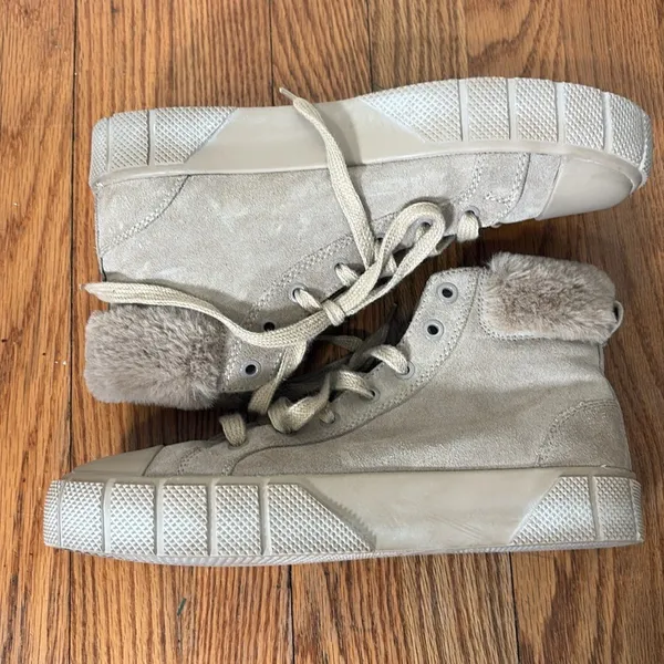 Zara Taupe Suede Faux Fur Trim High Top Platform Sneakers EU 39 US 8 Chunky‎ - Image 5
