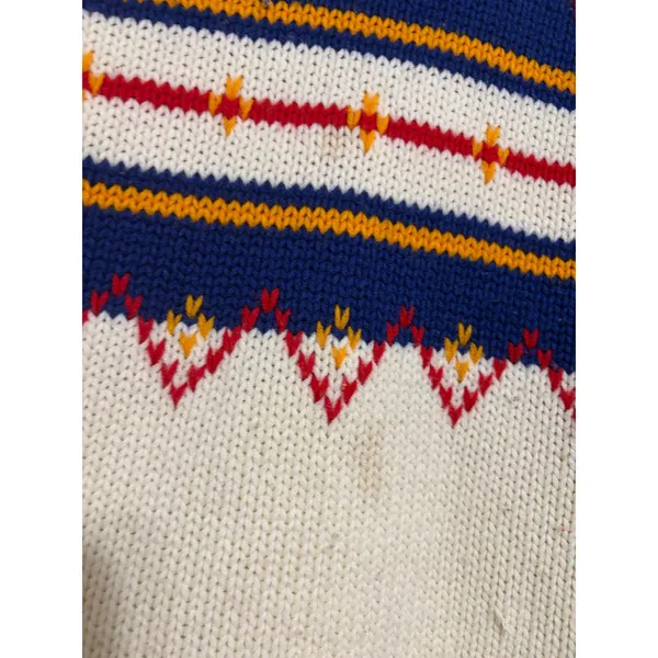 Vintage Sweater Fair Isle Retro Cream Red Blue Geometric Knit Small - Image 3