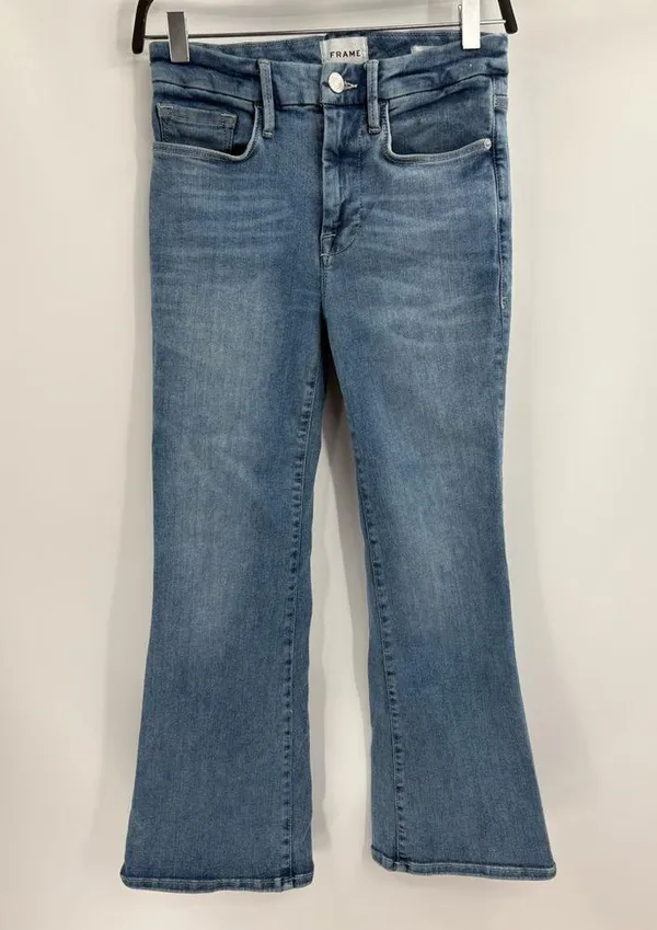 Frame Denim Stretch Cotton Le One Crop Mini Boot Casper Blue Jeans Size 26 - Image 3
