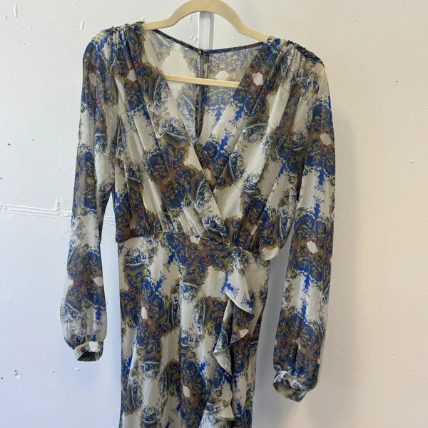 Twelfth Street by Cynthia Vincent Boho Floral Paisley Wrap Maxi Dress Blue Beige - Image 3