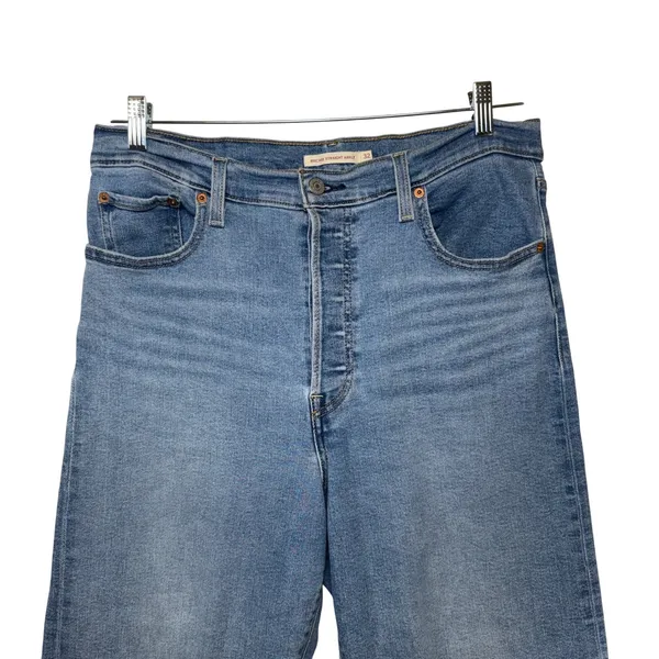 Levis Ribcage Straight Ankle Jeans Womens 32 Medium Wash Distressed Button‎ Fly - Image 3