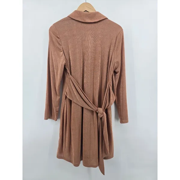 And Now This Shirt Dress Womens XL Metallic Rose Gold Button Up Tie Back EUC - Image 3