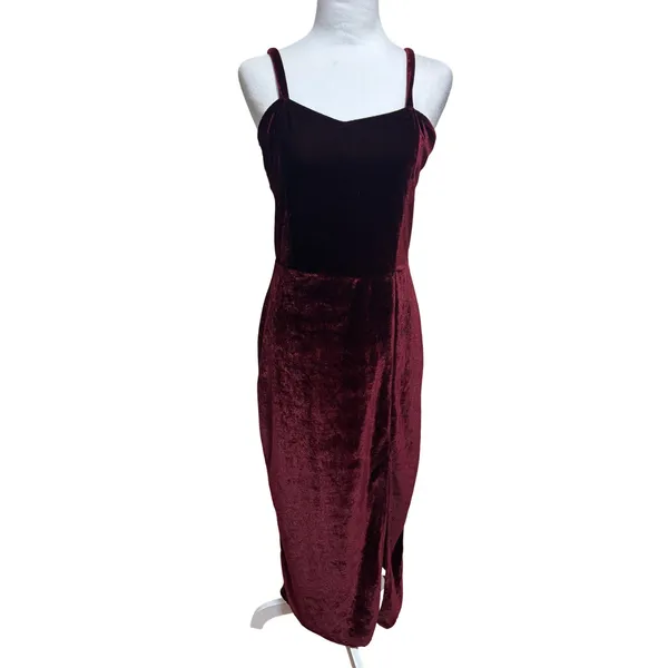 Vaararo Velvet Bodycon Dress Burgundy Hoco Party Formal Event Holiday Wedding M - Image 2