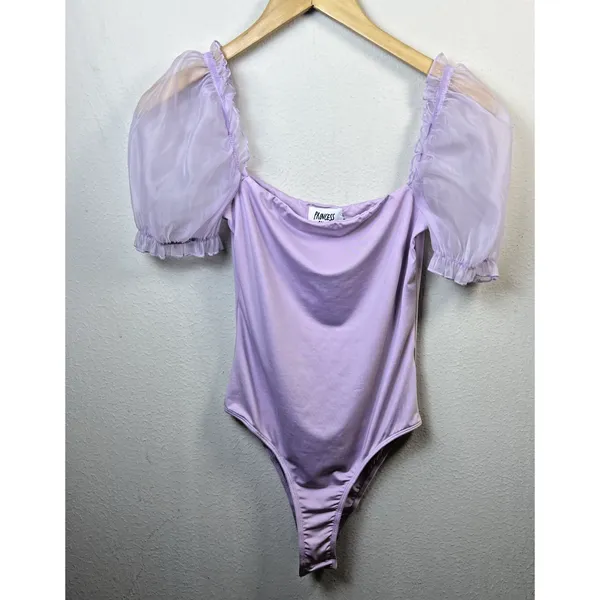 Princess Polly 4 Girl In Love Bodysuit Blouse Lilac Purple Puff Sleeve Coquette - Image 5