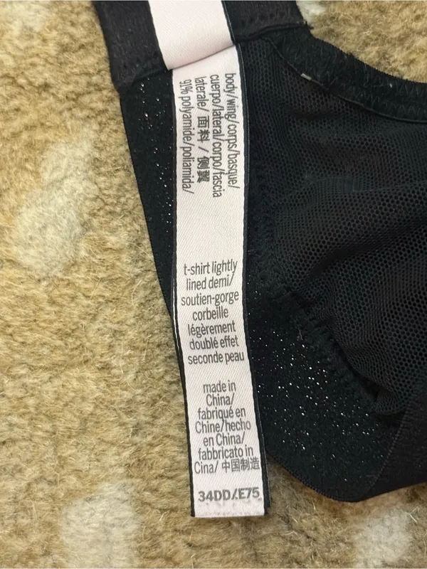 Victoria’s Secret Lightly Lined Demi Bra Black Lace Logo Band 34DD - Image 8