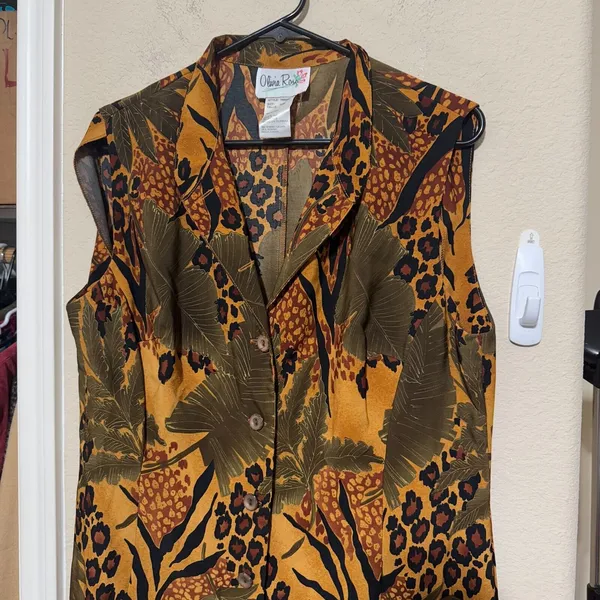 Vintage 90s Olivia Rose Sz 16 Midi Dress Safari Jungle animal print‎ Sleeveless - Image 3
