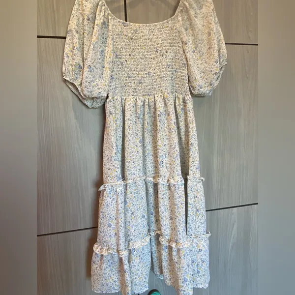 Boho Dress Feminine Floral with Smocked Bodice Medium Cottage Prairie - Image 5