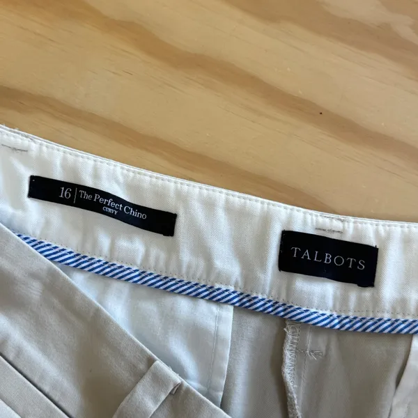 Talbots The Perfect Chino‎ Curvy Pants Women's 16 Tan Beige Straight Leg Cotton - Image 6