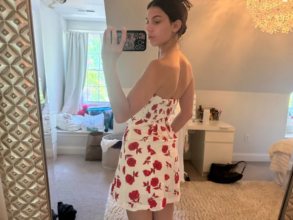Marshalls Red and white floral strapless mini dress - Image 2