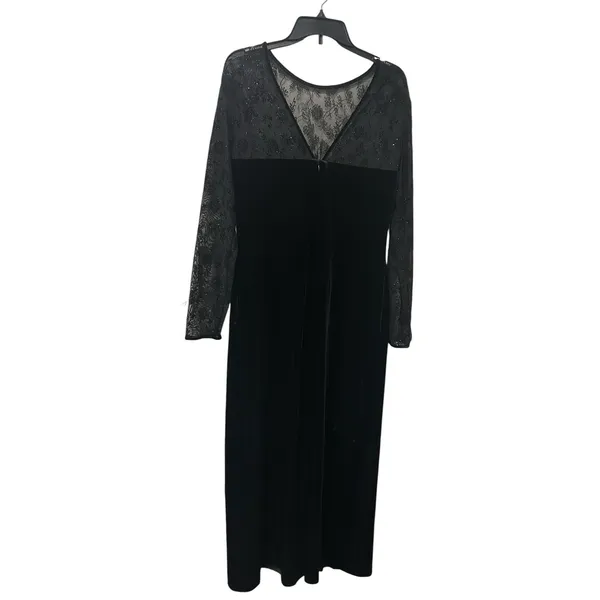 Vintage 90s Robbie Bee Black Velvet Maxi Dress Sheer Lace Gothic Glam Sz 10 - Image 5