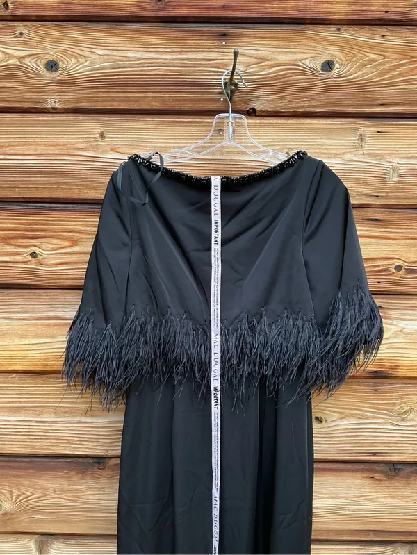 Mac Duggal Black Size 4 Feather Trim 1/4 Sleeve Long Column Gown Dress - Image 9