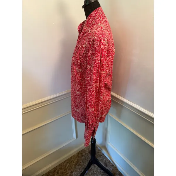 Scully Western Tomato Red & Cream Paisley Floral Button Down Blouse Top Collar - Image 4