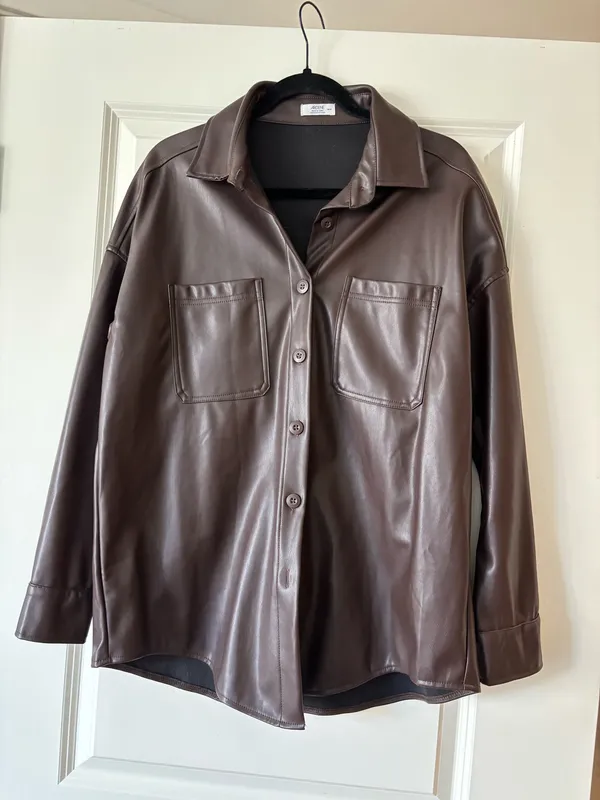 Brown Faux Leather Jacket Size M - Image 2