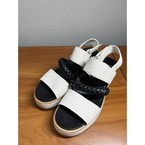 NEW SOREL Joanie IV Slingback Wedge Sandal Heel 7.5‎ Platform Cream Chalk Black - Image 2
