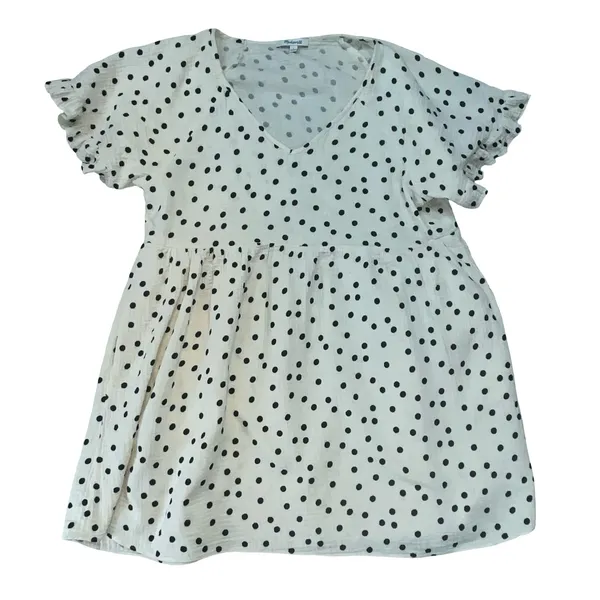Madewell Womens Babydoll Dress White Polka Dot Gauze Ruffle Pocket Boho L - Image 2