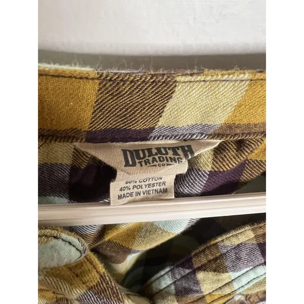 Duluth Trading Co Top W Med Yellow Flannel Plaid Tunic Button Front Fall Autumn - Image 2