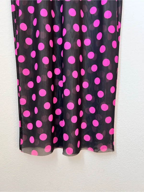Anthropologie AFRM Black Purple Polka Dot Mesh Midi Dress Women's XS Mock Neck - Image 4