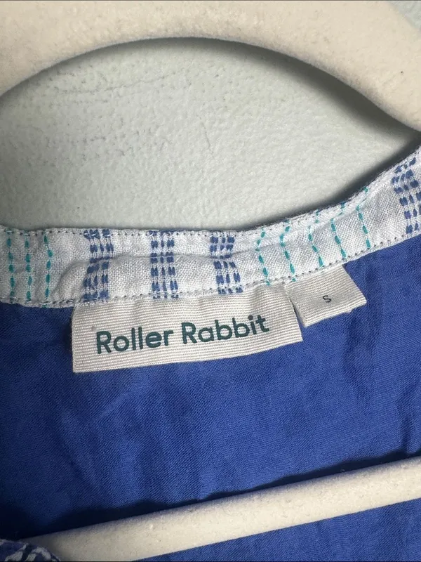 Roller Rabbit Blue Batik Sleeveless Pintuck Shift Dress S - Image 4