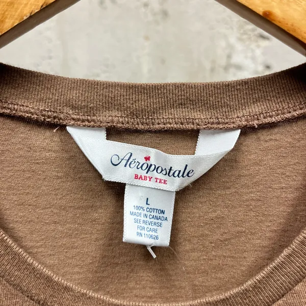 Aeropostale Y2K Vintage Brown Fitted Cap Sleeve Baby Tee Heart Print Large L - Image 5