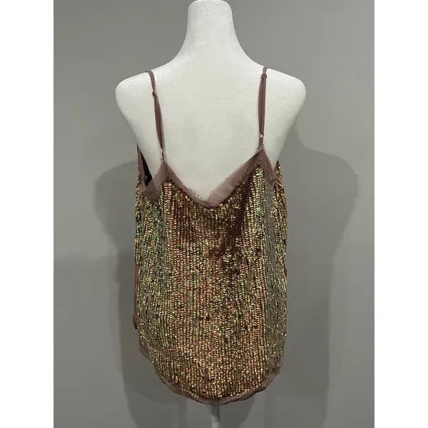 Sparkling ASOS Sequin Cami Top Pink Mauve V Neck Spaghetti‎ Strap Women size 8 - Image 3