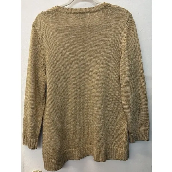 Y2K Ralph Lauren‎ Gold Metallic V-Neck Sweater Womens XL Knit Top - Image 2