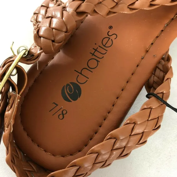 Chatties Womens Sandals Strappy Faux Leather Braided Brown Buckle Size 7-8 - Image 5