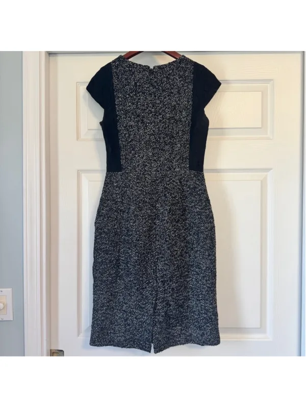 Women's J. Crew Lace and Tweed Wool Sheath Dress Size 0 Black and White - Image 3