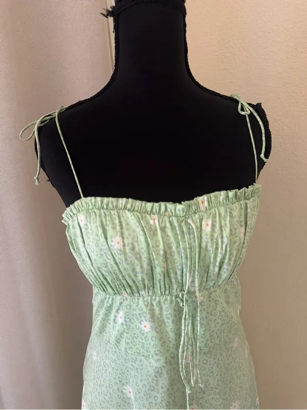 For Love & Lemons Robin Cheetah Midi Dress Green Floral Tie Strap Size S - Image 4