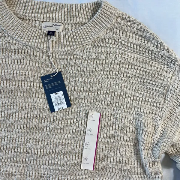Cabincore NWT XXL Cream Knit Sweater Oversized Cottage Layering Pull Over - Image 2