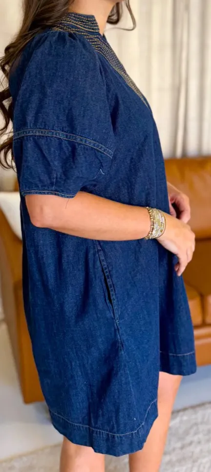 Boutique Camille Denim V-neck Mini Dress - Image 3