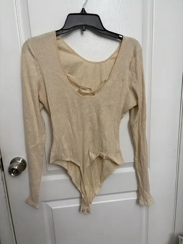 Aerie Long Sleeve Cross Back Bodysuit Size: XL - Image 4