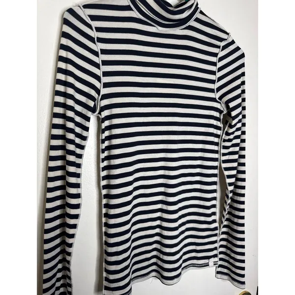 NWT Free People We The Free Good Good Stripe Turtleneck Top - Black Combo Size S - Image 3