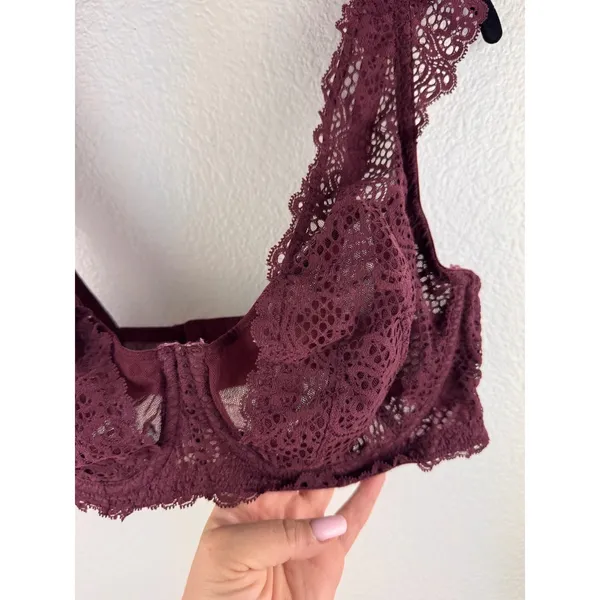 Cacique 40DD Burgundy Lace Balconette Bra Full Coverage Underwire Adjustable‎ - Image 2