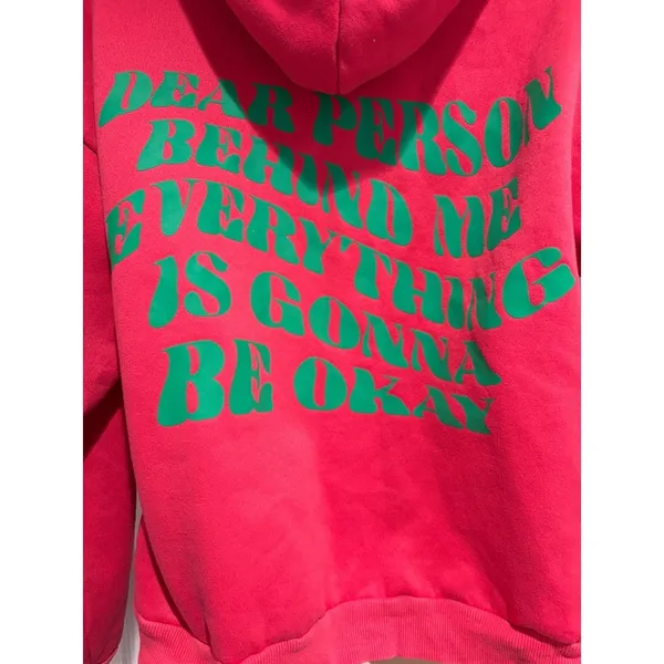 Edikted Womens Sherpa Lined Graphic Hoodie Pink Dear Person Behind Me Small - Image 4