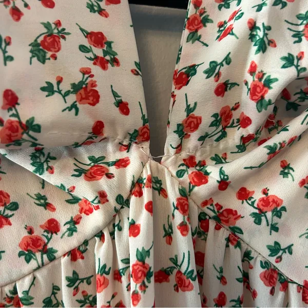⭐️Nasty Gal white, pink and red rose print maxi dress with halter size 2 - Image 4