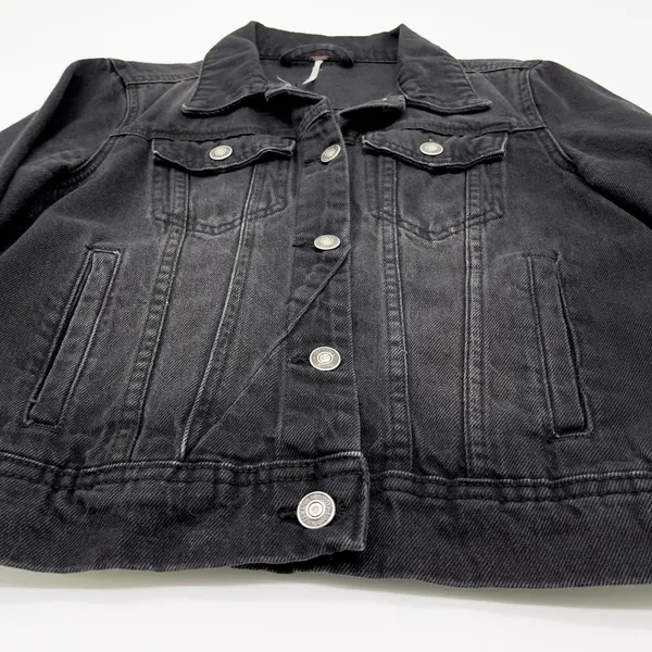Free People Women Denim Jacket XS Black Grunge‎ Indie Rock Trucker Western Urban - Image 9