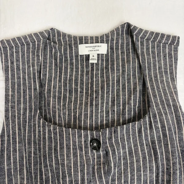 Banana Republic Linen-Blend Button Midi Dress Women's 6 Gray Pinstripe Chic Work - Image 3