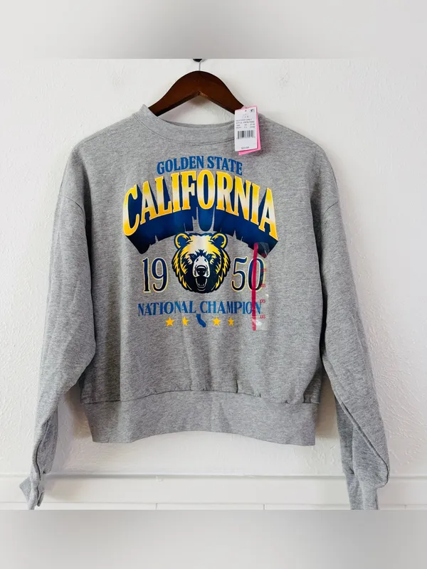 ModernLux Golden State California Bear Graphic Sweatshirt Gray XXS NWT - Image 2