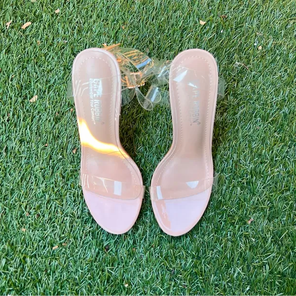 NWOT Cape Robbin Maria-2 Clear Nude Chunky Block High Heels Open Toes, Size 6 - Image 5